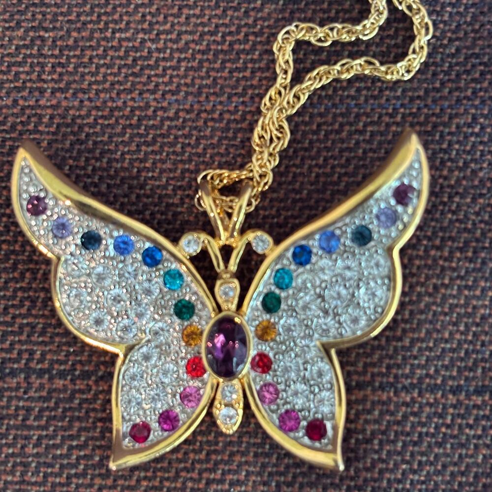 NIB Vintage 1999 Plainville Stock Co Rhinestone Butterfly of Promise Necklace